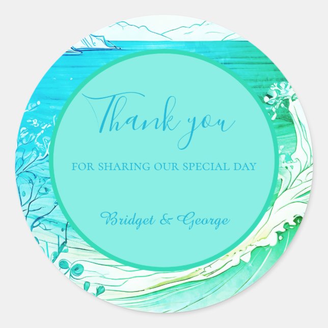 Pegatina Redonda boda de vibración de la costa azul (Anverso)