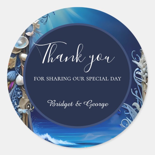 Pegatina Redonda boda de vibración de la costa azul (Anverso)