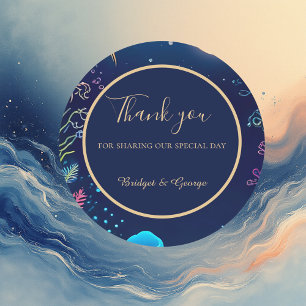 Pegatina Redonda boda de vibración de la costa azul