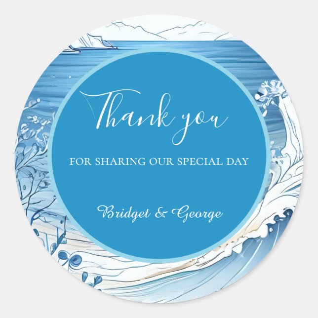 Pegatina Redonda boda de vibración de la costa azul (Anverso)