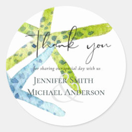 Pegatina Redonda BODA de vida marina en la PLAYA PRESUPUESTARIA