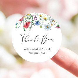Pegatina Redonda Boda de Wildflowers Garden Florals