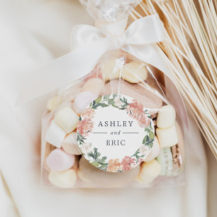 Pegatina Redonda Boda de Wreath floral de verano medio