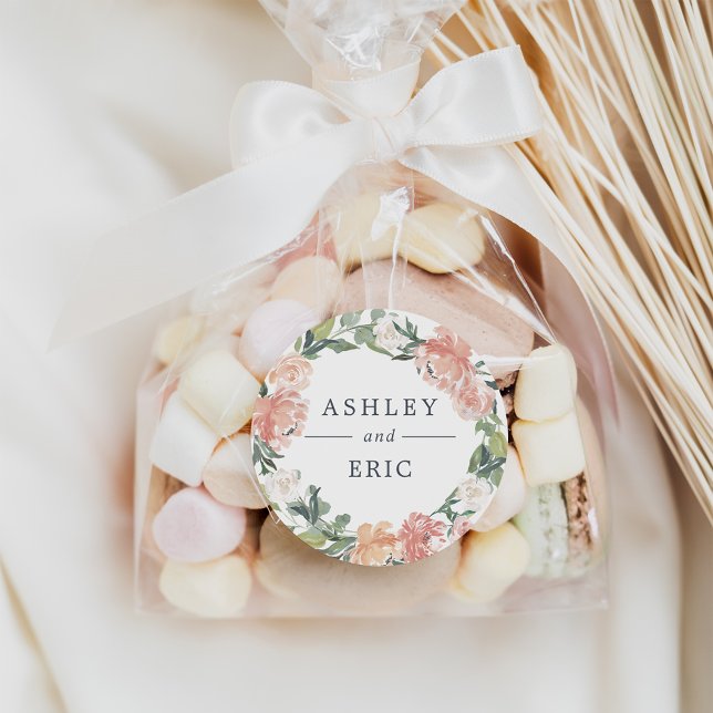 Pegatina Redonda Boda de Wreath floral de verano medio (Subido por el creador)