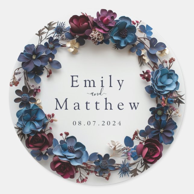 Pegatina Redonda Boda Deep Woodland Romance (Anverso)