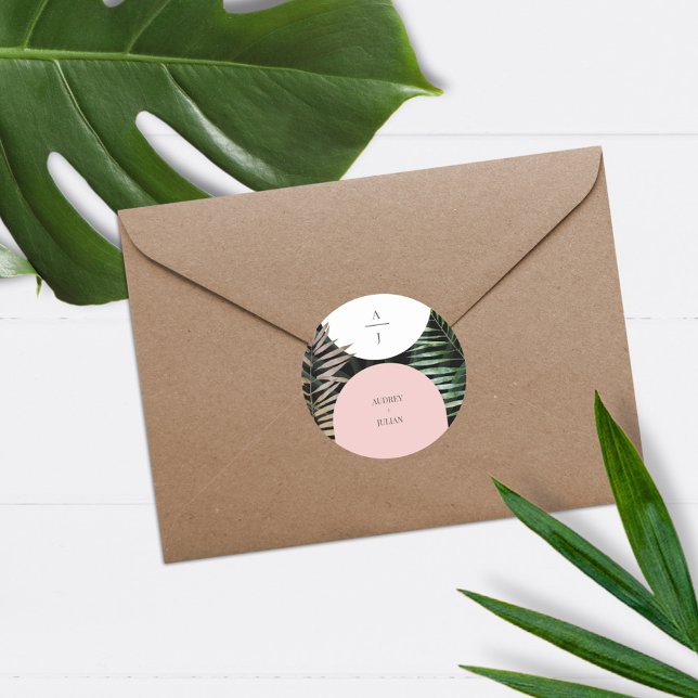 Pegatina Redonda Boda del árbol de palmas tropicales de los arcos d (Subido por el creador)