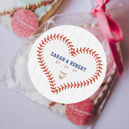 Pegatina Redonda Boda del Beisbol Softball Sport Heart Pinstripe