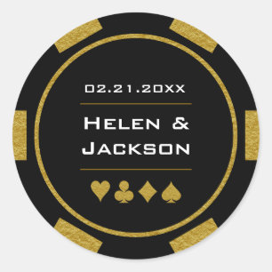Pegatina Redonda Boda del Casino de Black Poker Chip Las Vegas