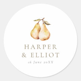 Pegatina Redonda Boda del Círculo de Peras Botánicas Modernas