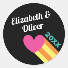 Pegatina Redonda Boda del corazón rosado de los años 80