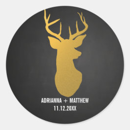Pegatina Redonda Boda del Deer de Oro/Antler Chalkboard
