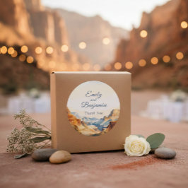 Pegatina Redonda Boda del Desierto del Cañón Acuarela Gracias