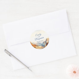 Pegatina Redonda Boda del Desierto del Cañón Acuarela Gracias