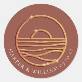 Pegatina Redonda Boda del logo del Sol Dorado