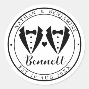 Pegatina Redonda Boda del matrimonio gay moderno