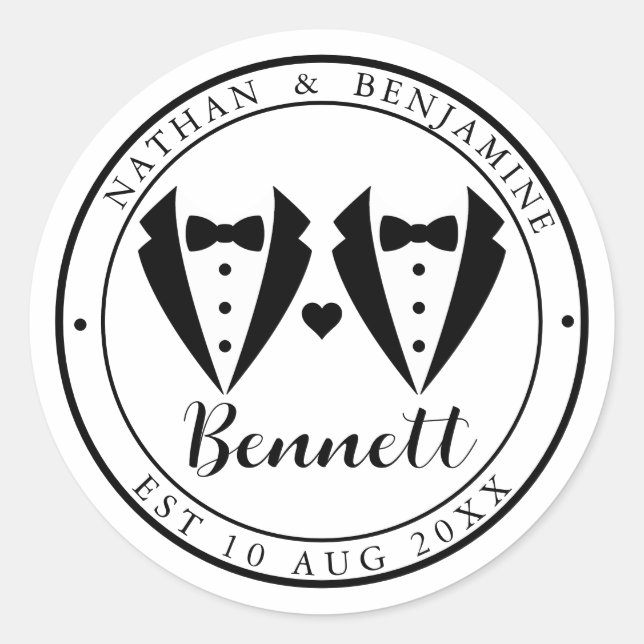 Pegatina Redonda Boda del matrimonio gay moderno (Anverso)