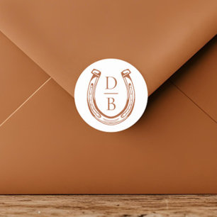 Pegatina Redonda Boda del Monograma del Personalizado Rústico Oeste