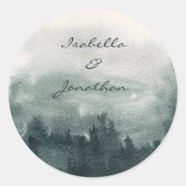 Pegatina Redonda Boda del paisaje de la selva acuarela abstracta