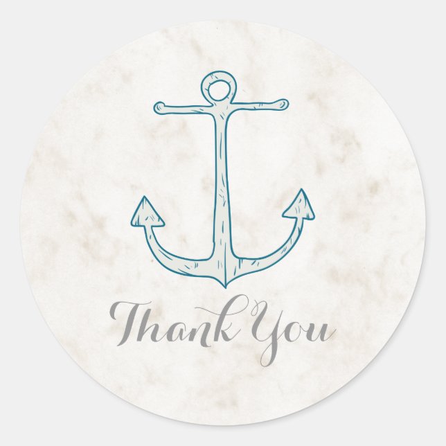 Pegatina Redonda Boda del Royal Blue Rustic Anchor Gracias (Anverso)