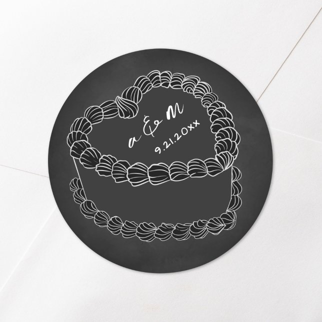 Pegatina Redonda Boda del tablero de croquis de hormigón con dibujo (Hand Drawn Vintage Cake Chalkboard Wedding Classic Round Sticker)