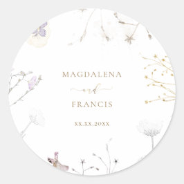 Pegatina Redonda boda delicado de flores silvestres