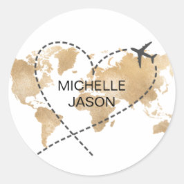 Pegatina Redonda Boda Destino Passport World Map Gracias