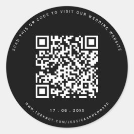 Pegatina Redonda Boda Detalles Código Qr Moda mínima simple negro