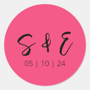 Pegatina Redonda Boda divertido moderno de color rosa caliente