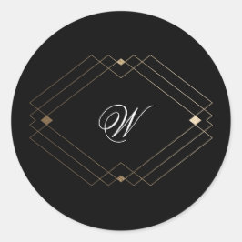 Pegatina Redonda Boda Dorada Geométrica Moderna Negra Simple