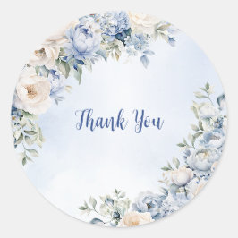 Pegatina Redonda Boda Dusty Blue Watercolor Flores de marfil