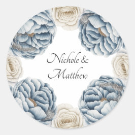 Pegatina Redonda Boda Dusty Blue & White Peony