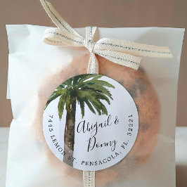 Pegatina Redonda Boda Dusty Palms | Desplazamiento de dirección