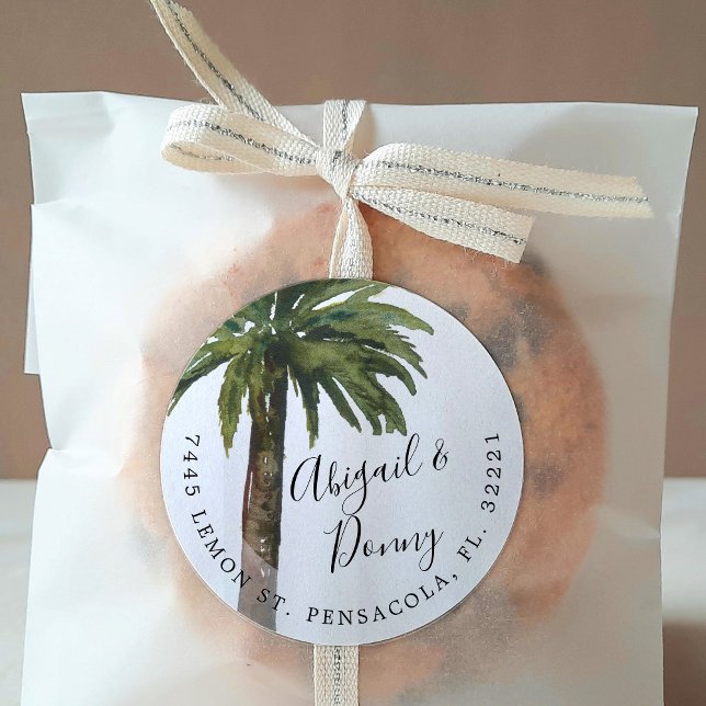 Pegatina Redonda Boda Dusty Palms | Desplazamiento de dirección (Subido por el creador)