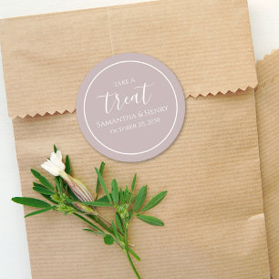 Pegatina Redonda Boda Dusty Rose Simple Escritura Caligráfica Trata