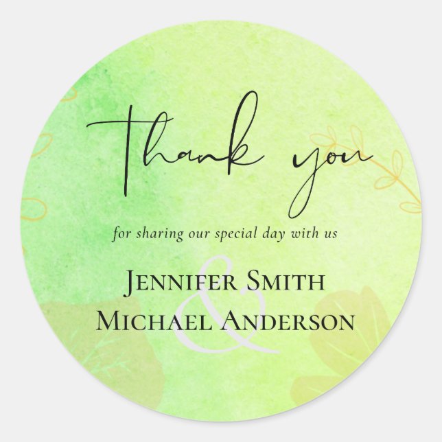 Pegatina Redonda Boda económica LeahG Acuarela azul verdoso teal ve (Anverso)