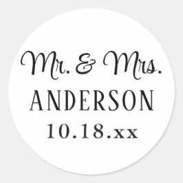 Pegatina Redonda Boda Elegant Modern Typography Mr. y Mrs.