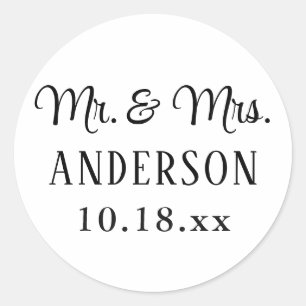 Pegatina Redonda Boda Elegant Modern Typography Mr. y Mrs.