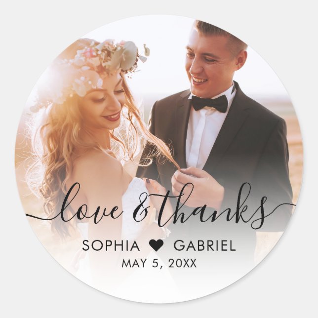 Pegatina Redonda Boda Elegant Script Heart Photo You (Anverso)