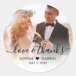 Pegatina Redonda Boda Elegant Script Heart Photo You