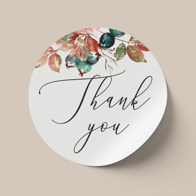 Pegatina Redonda Boda elegante Agradecimiento | Hojas de otoño acua (Subido por el creador)