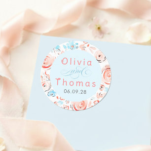 Pegatina Redonda Boda elegante caprichosa pastel floral