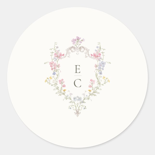 Pegatina Redonda Boda elegante de boho flor silvestre (Anverso)