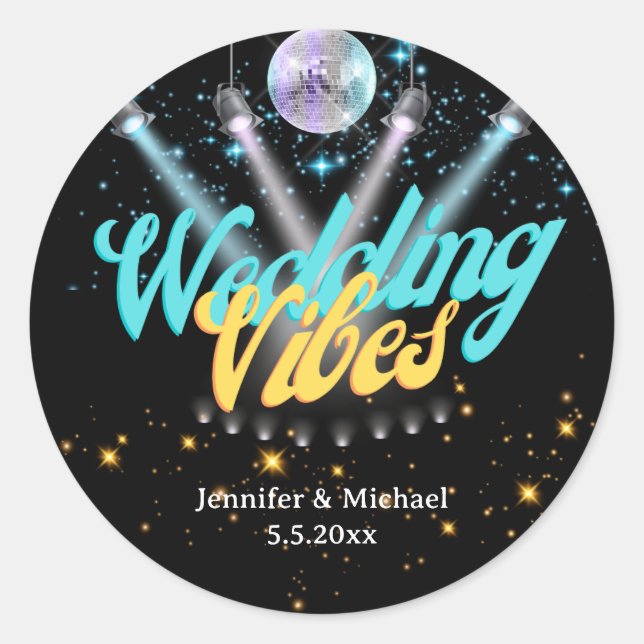 Pegatina Redonda boda elegante de bolas de disco retro groovy (Anverso)