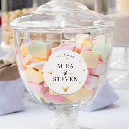 Pegatina Redonda boda elegante de corazón dorado crema