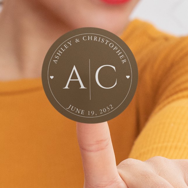 Pegatina Redonda Boda elegante de estilo moderno de Walnut Brown (Subido por el creador)