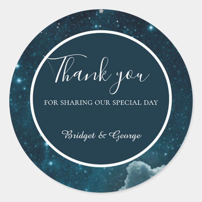 Pegatina Redonda boda elegante de galaxia azul (Anverso)