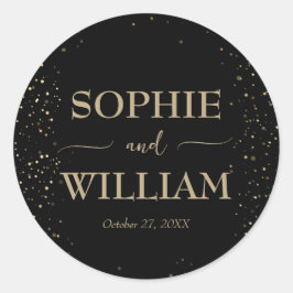 Pegatina Redonda Boda elegante de oro y negro