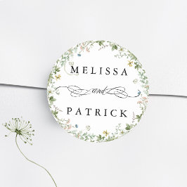 Pegatina Redonda Boda elegante de Wreath Wildflower