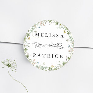Pegatina Redonda Boda elegante de Wreath Wildflower