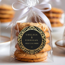 Pegatina Redonda Boda elegante del marco dorado